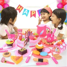 2017 Hot Sale Sweet Children Kitchen Toys 80Pcs Set Plastic Cutting Birthday Cake Pretend Play Food