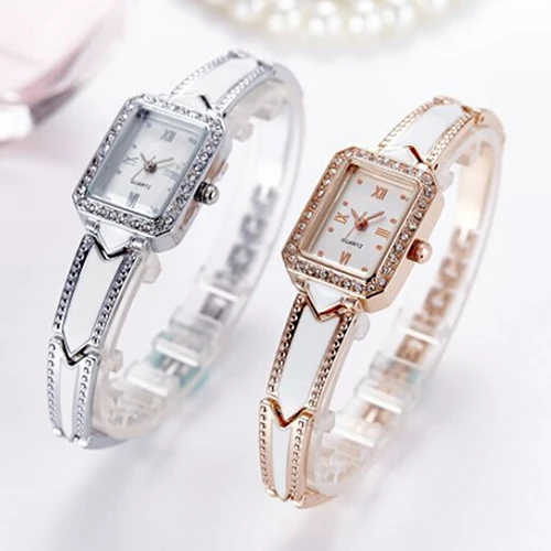 Women Square Roman Numeral Stainless Steel Band Analog Quartz Bangle