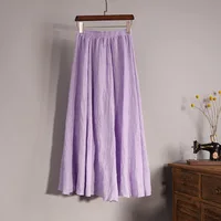Women's Elegant 16 Color High Waist Elastic Waist Linen Pleated Long Skirts Ladies Slim Casual Skirt Saias New 2024 Summer SK05 - Image 4