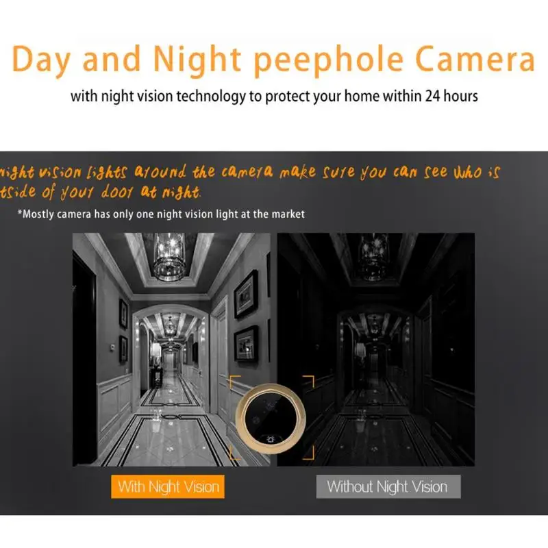 W8 2,4 дюймовый ЖК-цветной экран дверной глазок цифровой дверной глазок Инфракрасная камера ночного видения для домашней безопасности