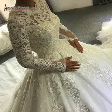 wedding dress Muslim wedding dress with full lace sleeves amanda novias real work