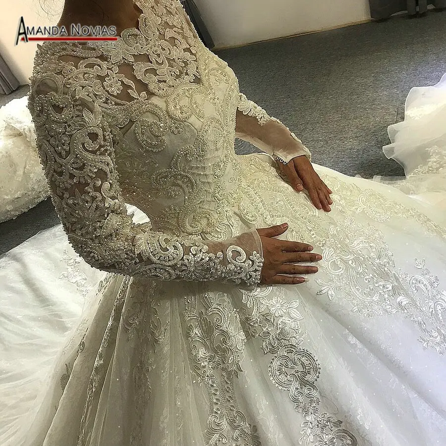 Wedding Dress 2020 Muslim Wedding Dress With Full Lace Sleeves Amanda Novias Real Work Wedding Dresses Aliexpress
