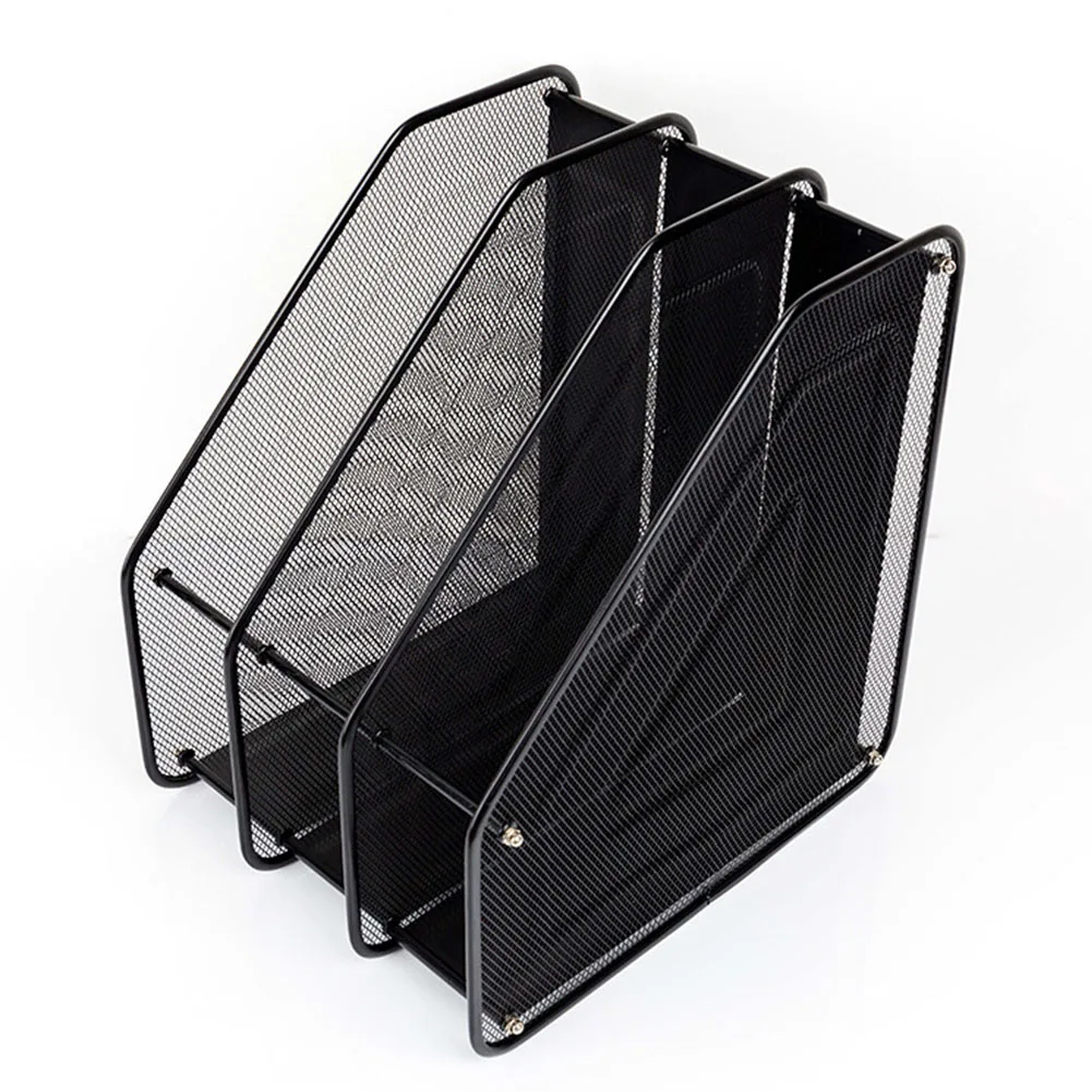 المنزل شبكة معدنية الزخرفية الثلاثي رف مكتب الدفاتر مجلد الأسود حامل المجلات الكتب سهلة تجميع منظم سطح المكتب