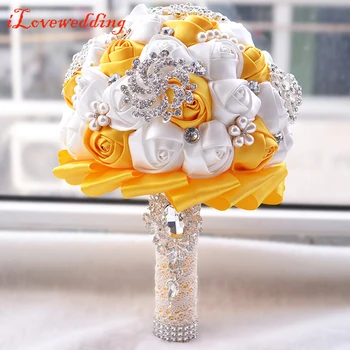 

iLoveWedding New Design Purple/Pink/Ivory/Orange Bridal Bouquet Silk Rose Flower with Crystal Beads Women Wedding Party Bouquets