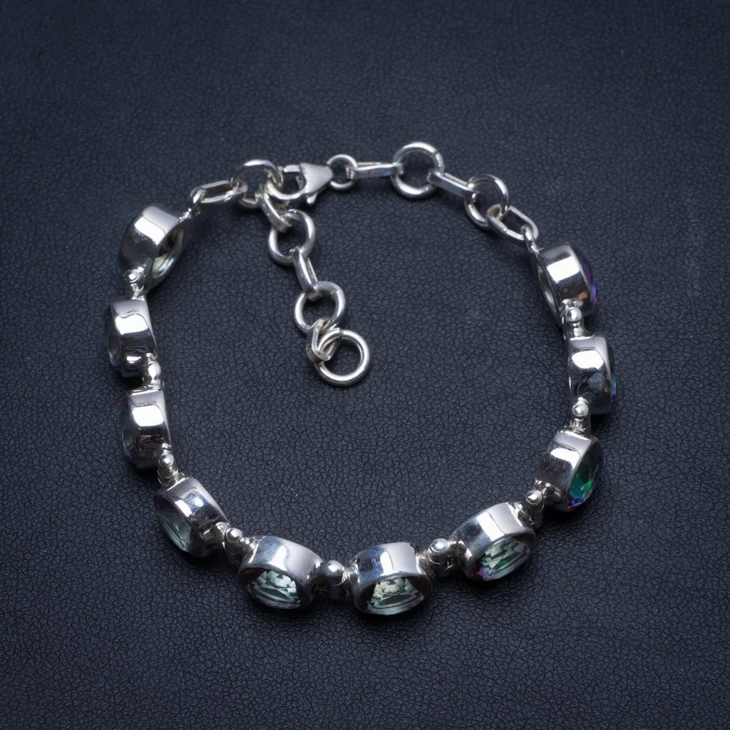 

Natural Mystical Topaz Handmade Vintage 925 Sterling Silver Tennis Bracelet 6 1/4-7 1/4" T8475