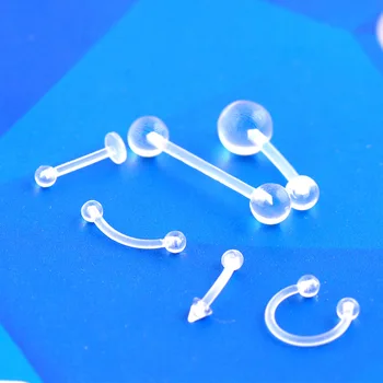 2Pcs/lot Clear Acrylic Ball Punk Bar Lip Ring Silicone Eyebrow Piercing industrial Piercings Labret Piercing Tragus Piercing