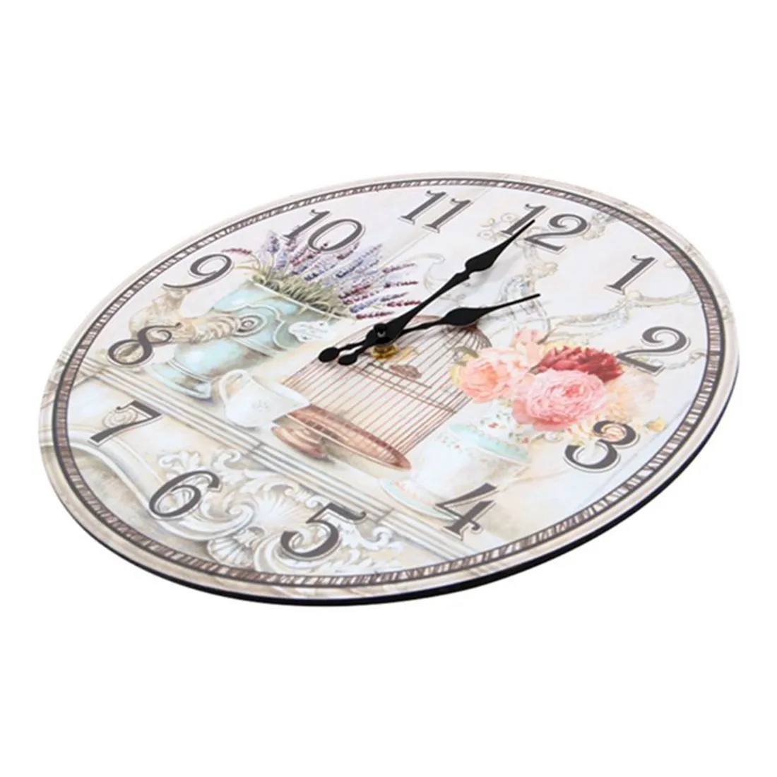 NHBR Floral Vintage Shabby Chic Style 34cm Wall Clock Home Bedroom