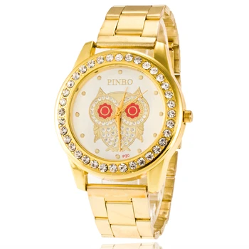 

Luxury Casual Men's Women's Watches Owl Diamond Dial Dress Crystal Gemstones stainless steel clock Quartz Watch Wristwatch