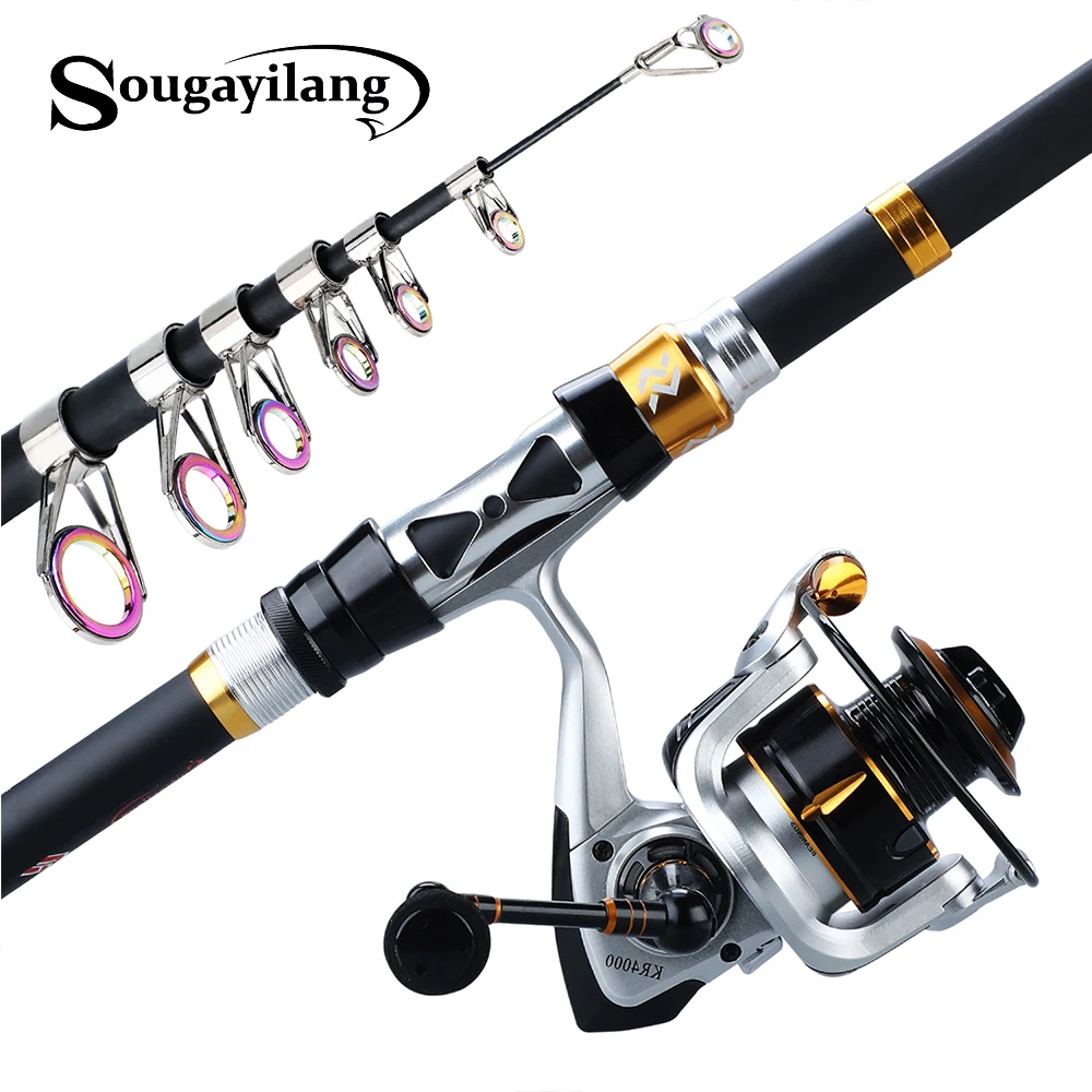 

Sougayilang Telescopic Fishing Rod Fishing Reel Set Spinning Rods Combo Lure Fishing Rod Set Fishing Travel Fishing Rod Pesca
