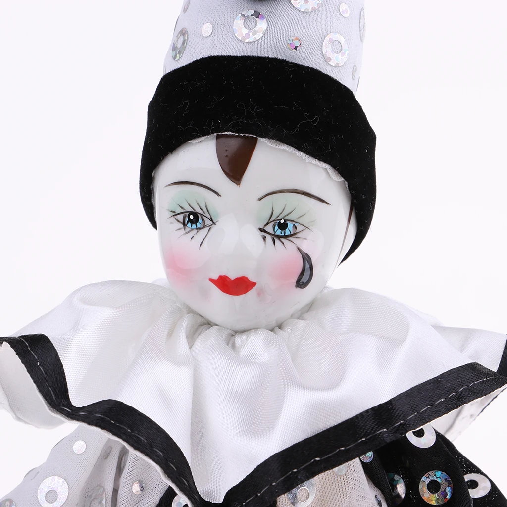 23cm Height Funny Porcelain Clown Man Wearing High-grade Brocade Clothes Figure Doll Toy Xmas Party Decoration Polka Dots 