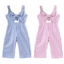 Новые летние штаны для маленьких девочек хлопковые Эластичные подтяжки без рукавов с принтом в полоску штаны-комбинезоны