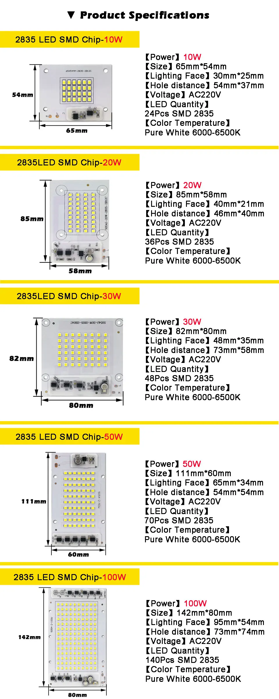 2 шт прожектор источника Smart IC 220 V 10 W 20 W 30 W 50 W 100 W 150 W 200 W SMD2835 УДАРА светодиодный лампы для DIY открытый прожектор
