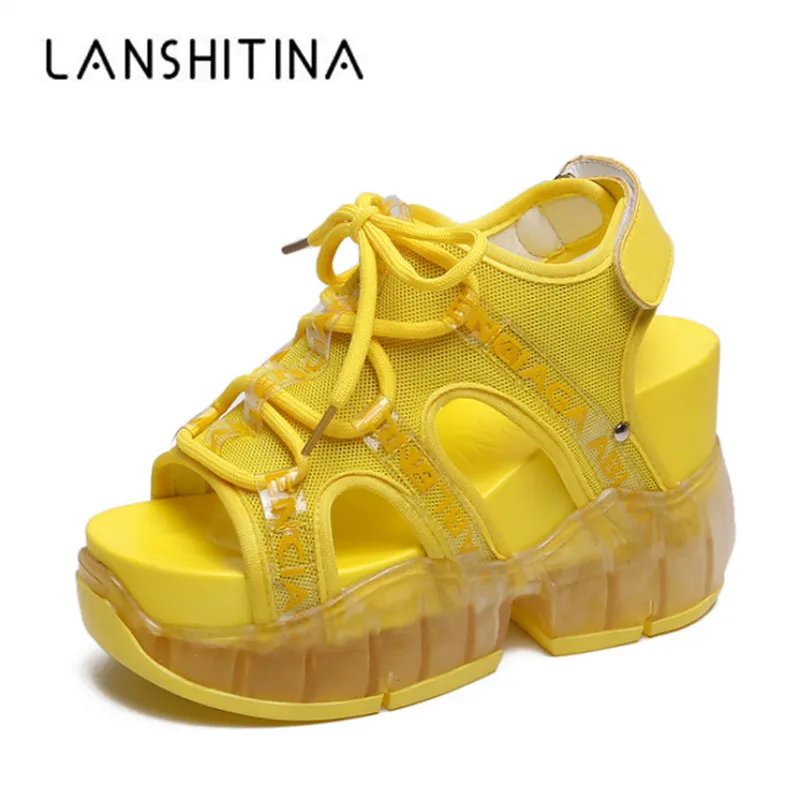 

2019 New Summer Women Platform Jelly Sandals Summer Wedges Sneakers 12cm High Heels Open Toe Thick Sole Beach Slippers Woman