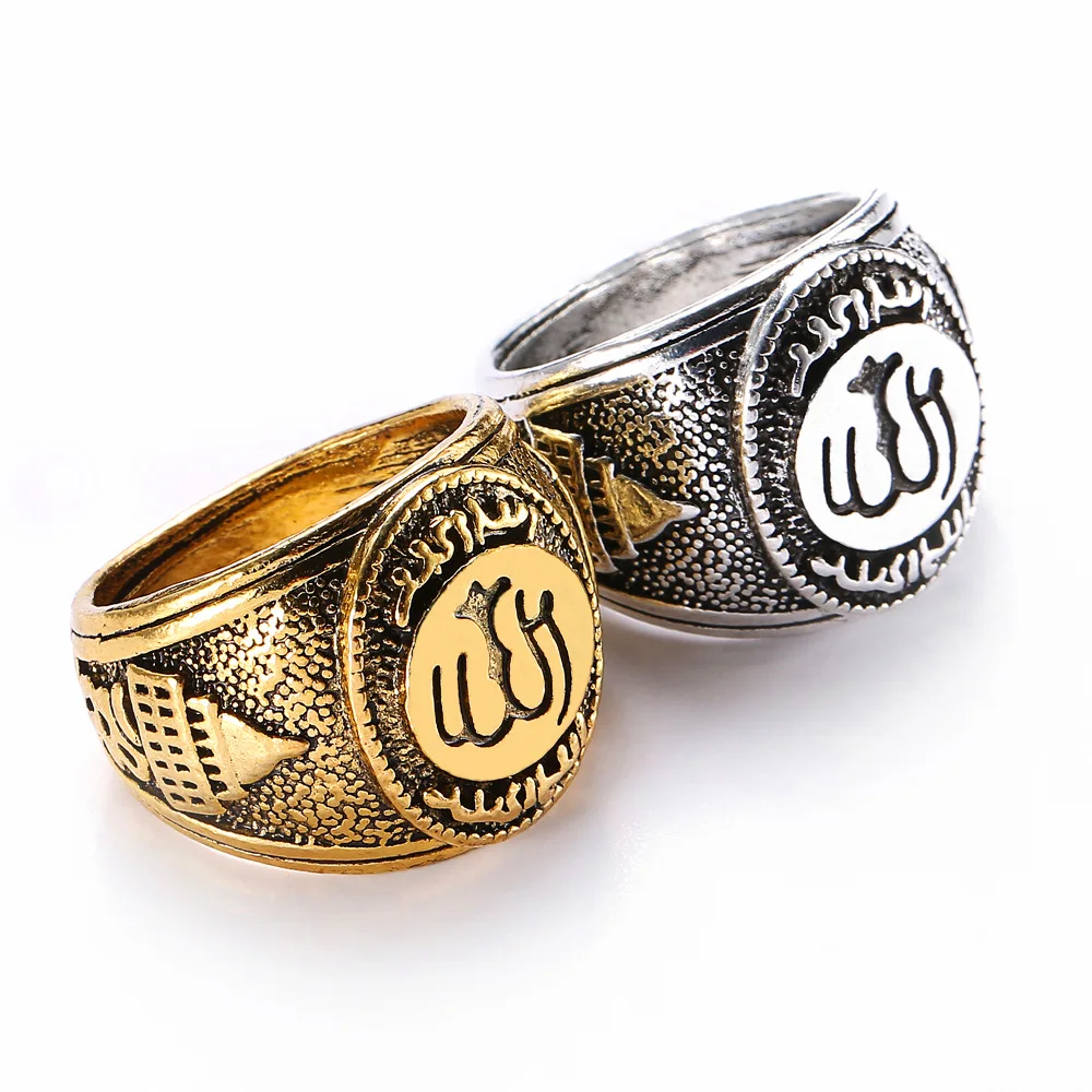 Muslim Rings For Men Stainless Steel Antique Silver Gold Color Islam