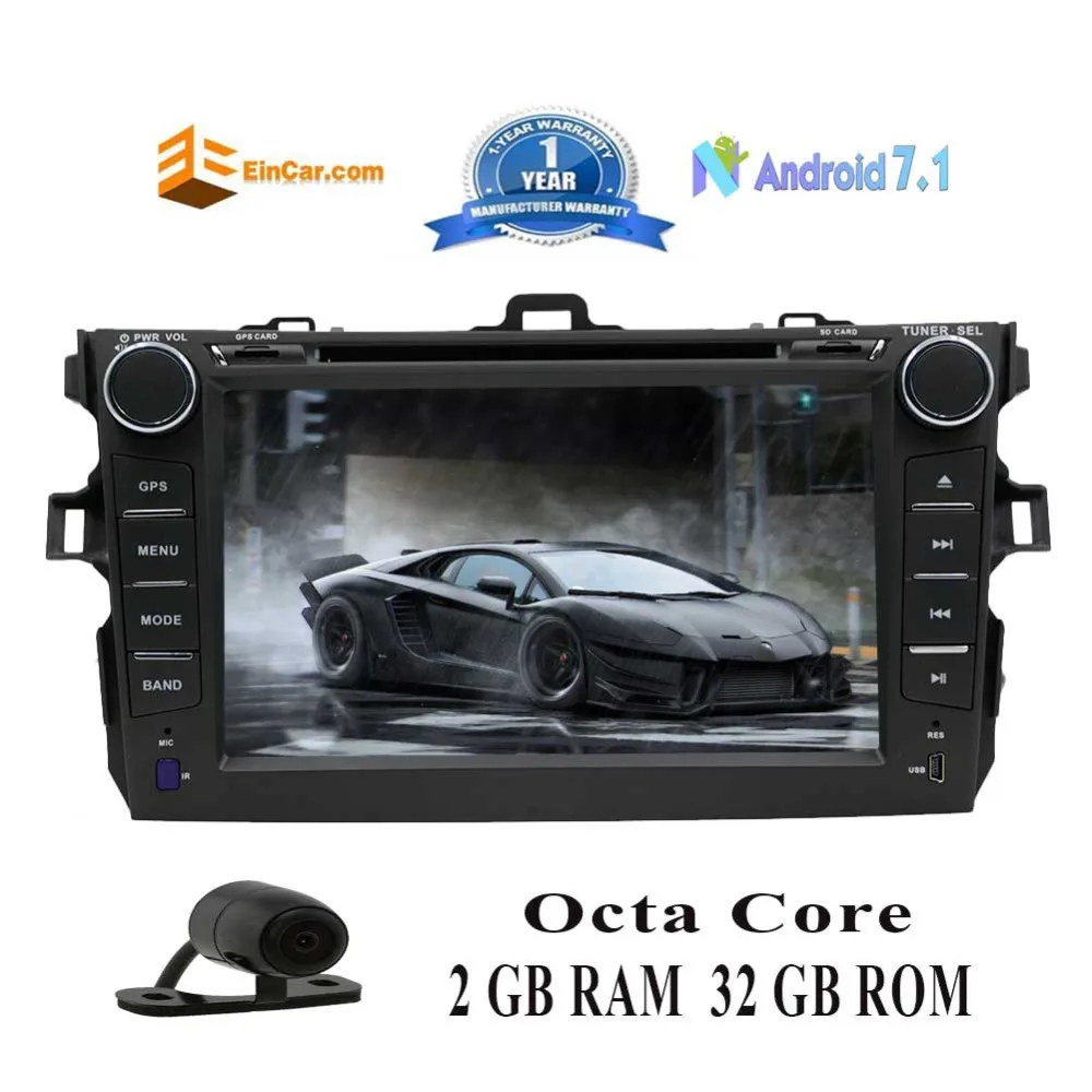 cheap EinCar 7 #039; #039; Double 2Din Android 7.1 OS Octa Core Car Stereo GPS car DVD Navi In Dash Head Unit for Corolla(2007 2013)+Bluetooth