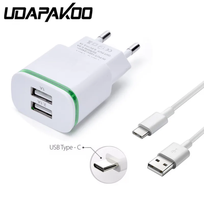 

1M Type C cable & 2-USB port usb charger For Xiaomi mi a1 a2 mi8 huawei P30 Pro mate 20 Lite P20 LG G6 V30 moto Z HTC U11 U play