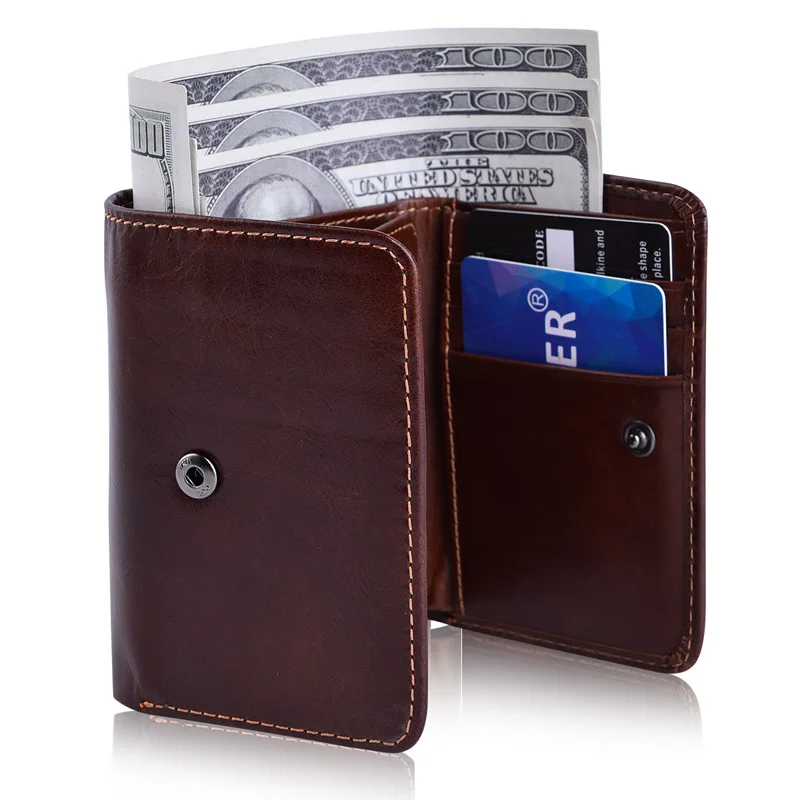 

2018 RFID Wallet Antitheft Hasp Business Leisure Men's Slim Real Genuine Cow Leather Mini Wallets Case Credit Card Trifold Purse
