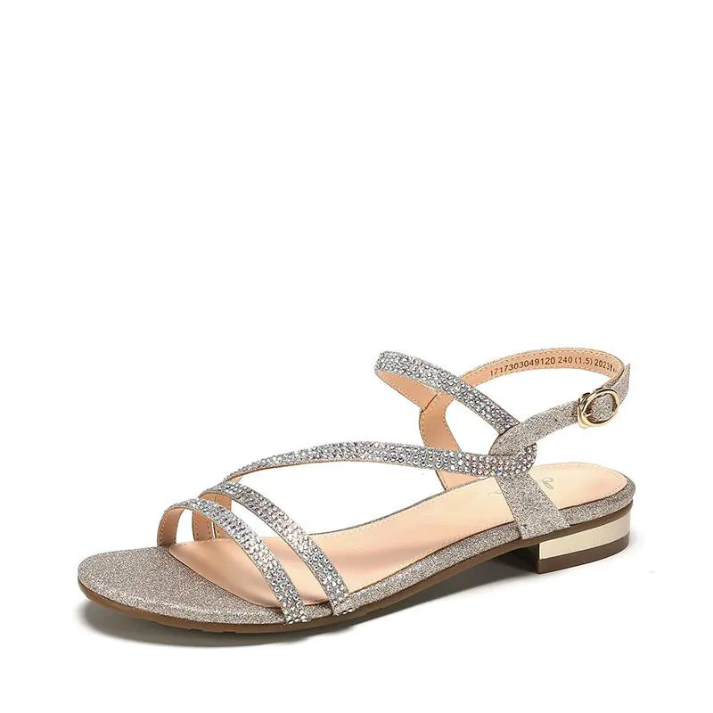 Diamond Silver Flat soled Sandals Women Blink Rhinestone Comfortable ...