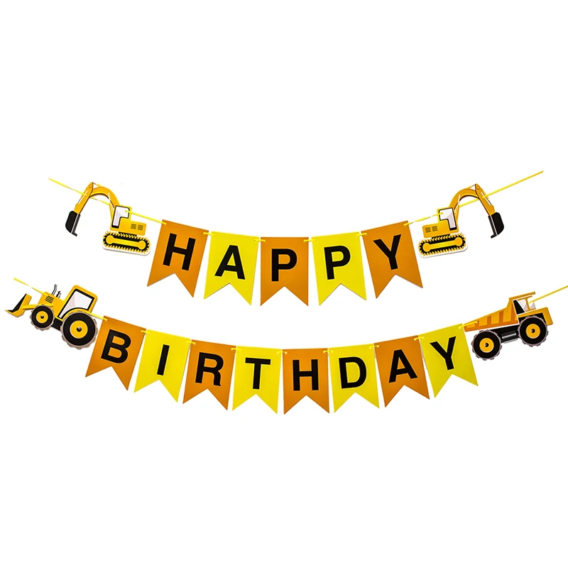 Party Bulldozer Truck Excavator Garland For Construction Happy