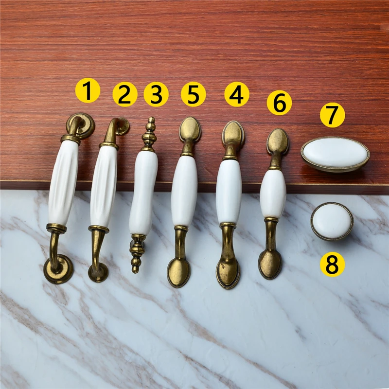 White Ceramic Door Handles European Antique Furniture Handles Drawer Pulls Kitchen Cabinet Knobs and Handles