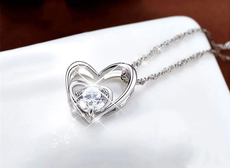 Fashion Heart Zircon Necklace for Women Silver Color Long Chain Pendant Necklaces Love Couple Gift Ethnic Bohemian Jewelry N146 (6)