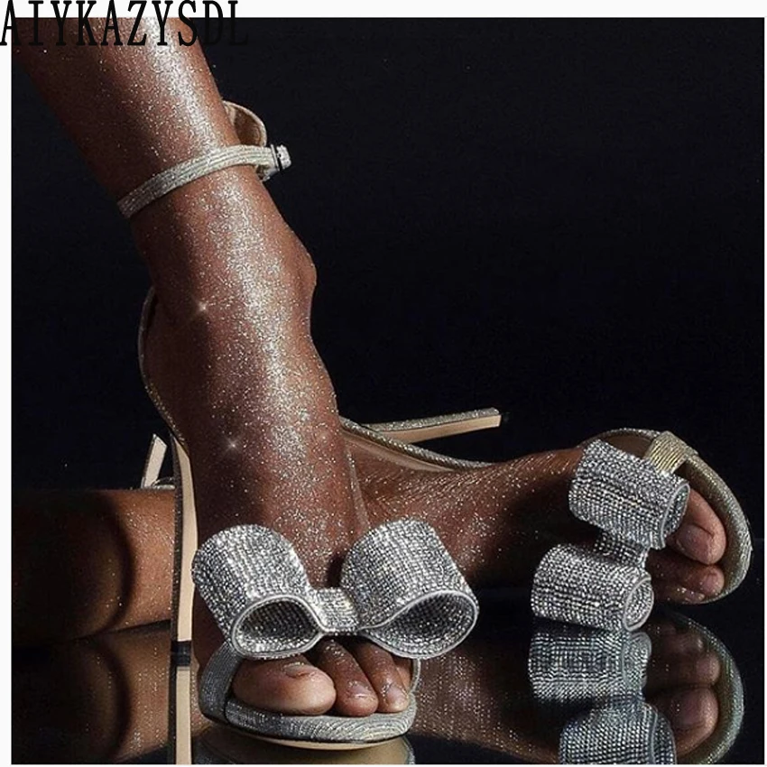 AIYKAZYSDL Sexy Women Glitter Sequined Bling Sandals Bow tie Bow Knot