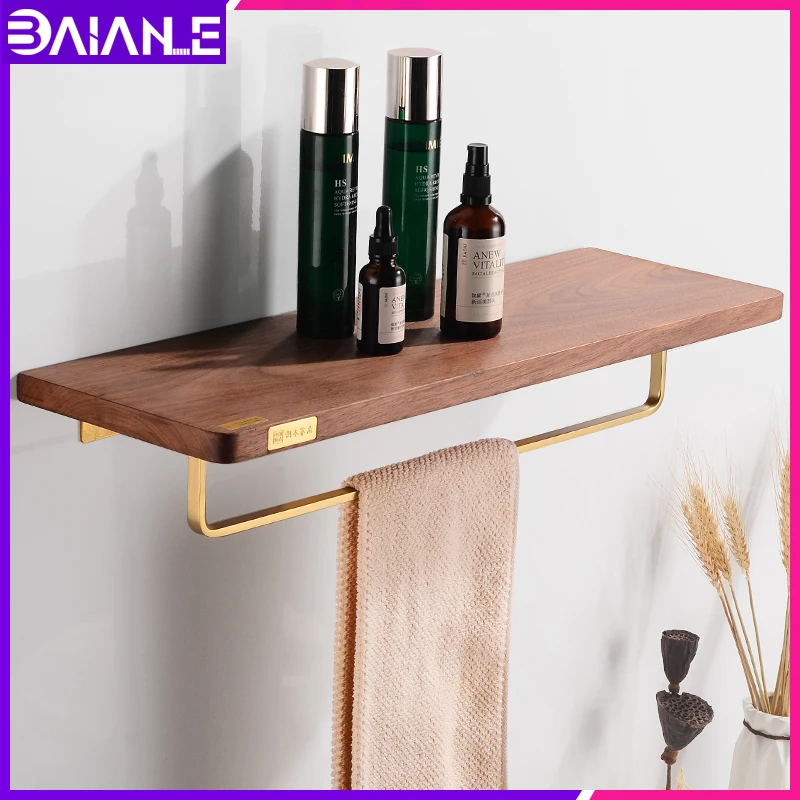 Amazon Com Mygift 3 Tier Wall Mounted Wood Bathroom Shelves With Hanging Towel Bar Home Kitchen