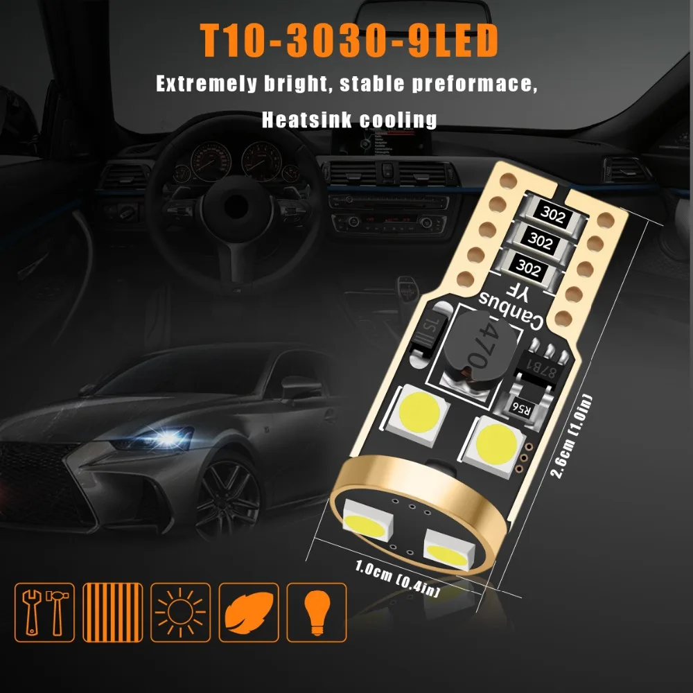 Автомобильная светодиодная лампа Canbus 100 шт./лот T10 w5w 3030 для BMW E46 F10 X5 E53 E70 E90 E38 E60 E87 E92
