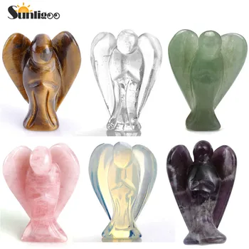 

Sunligoo Cute Natural Carved Angel Gemstone Peace Pocket Guardian Angel Figurines Reiki Chakra Healing Crystal Stone Statue 1.5"