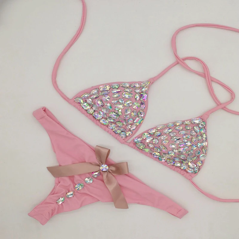

2018 Newest Female Beachwear diamond pink Bikini Swimwear Women Swimsuit Bathing Suit Bikini Set Bow fold swimming trunks