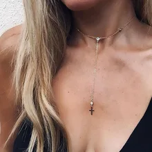 Модные ожерелья-Чокеры ожерелье s для женщин ювелирные изделия крест подвеска ожерелье Кристалл Серебряная цепочка золотого цвета ювелирные изделия аксессуары