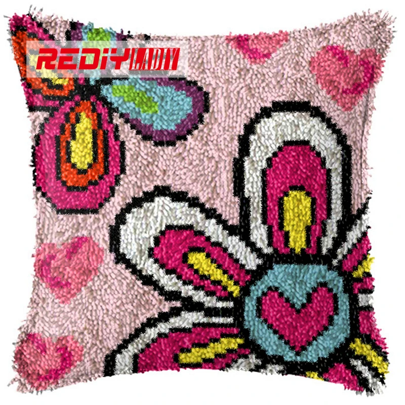

LADIY Latch Hook Cushion Kit Yarn for Embroidery Cushion Cover Color Butterfly Pillow Case Seat Cushion Decorative Pillow BZ244