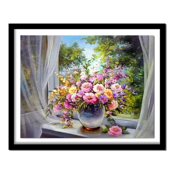 

HOT!!Window sill flowers Pattern Diamond Embroidery DIY Needlework Diamond Painting Cross Stitch 5D Rhinestones Painting DF022