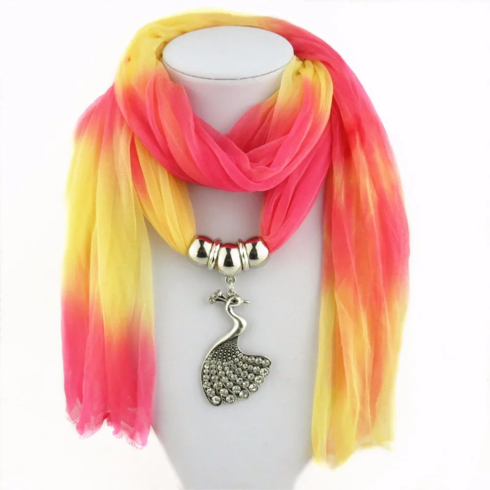 New spring autumn Scarf Necklaces Multicolor Vintage Peacock Pendant