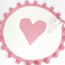 Розовый вязаный ковер с узором в форме сердца, круглый ковер с кисточками, мягкий хлопковый детский игровой коврик