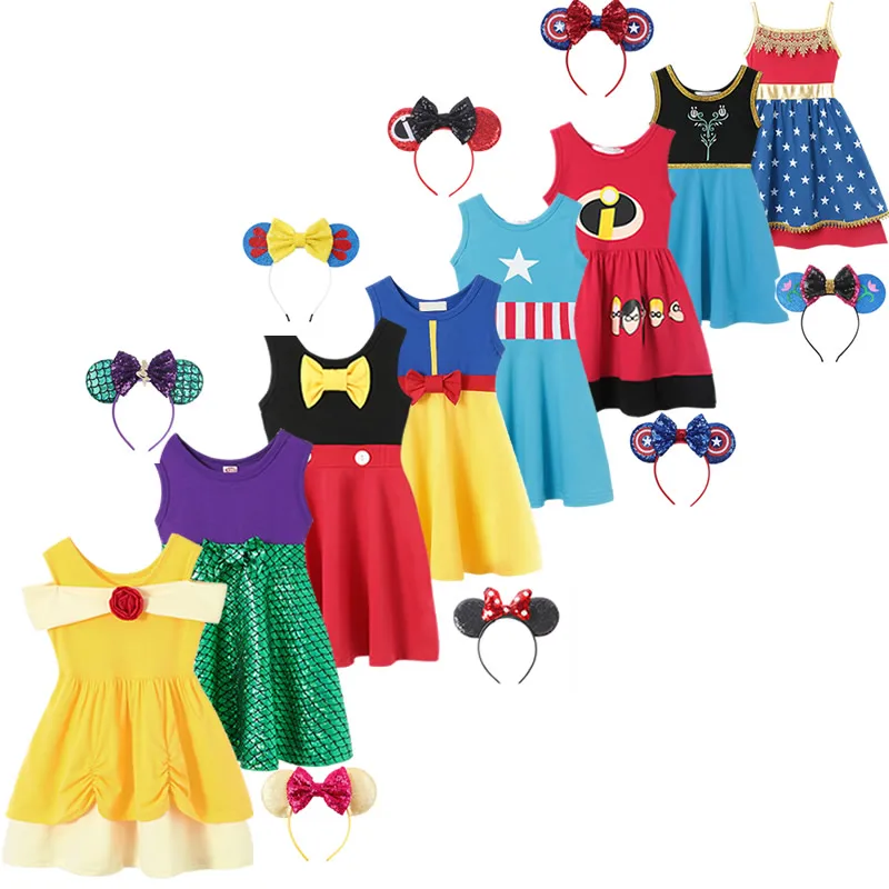 

Baby Girl Belle Dress Up Dresses Beauty and The Beast Kids Elsa Anna Snow White Princess Frock Girls Mickey Fairy Role Playing