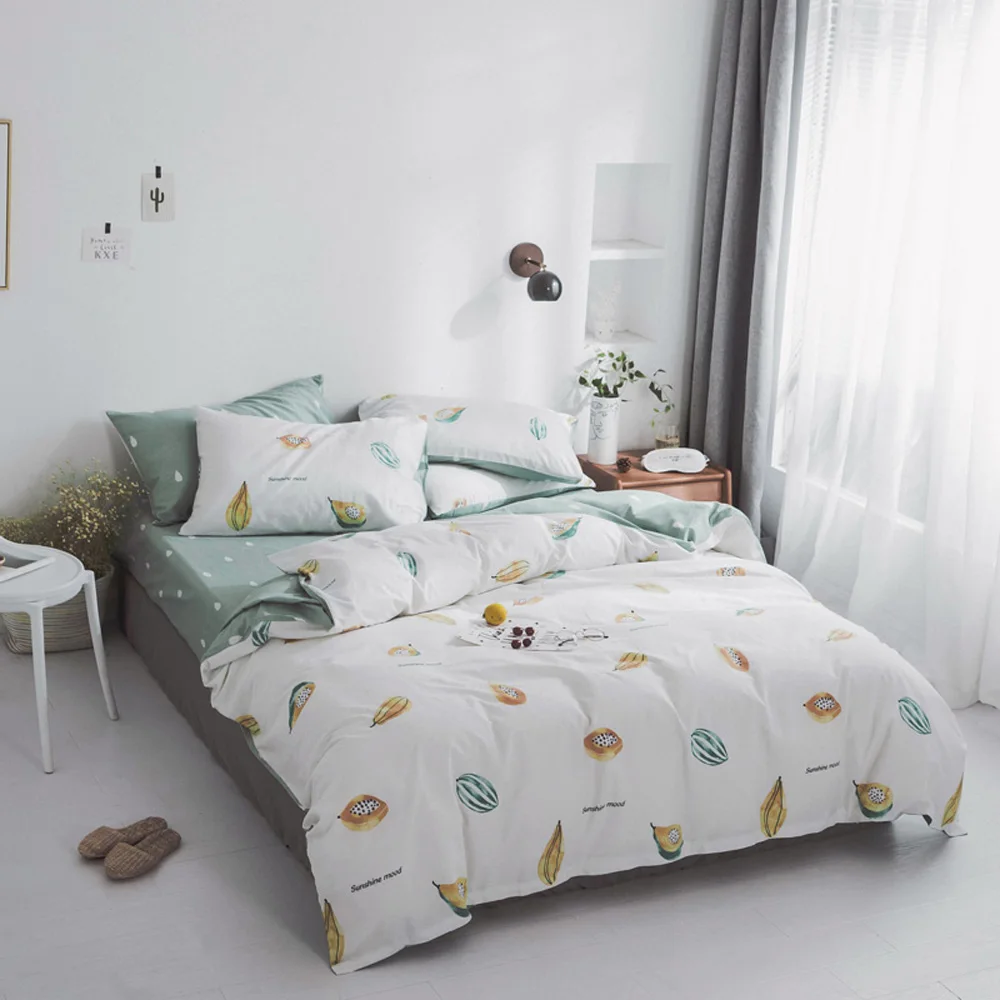 

Papa&Mima Small vegetables print bedding set100% Cotton Queen size flat sheet pillowcases duvet cover sets dropshipping