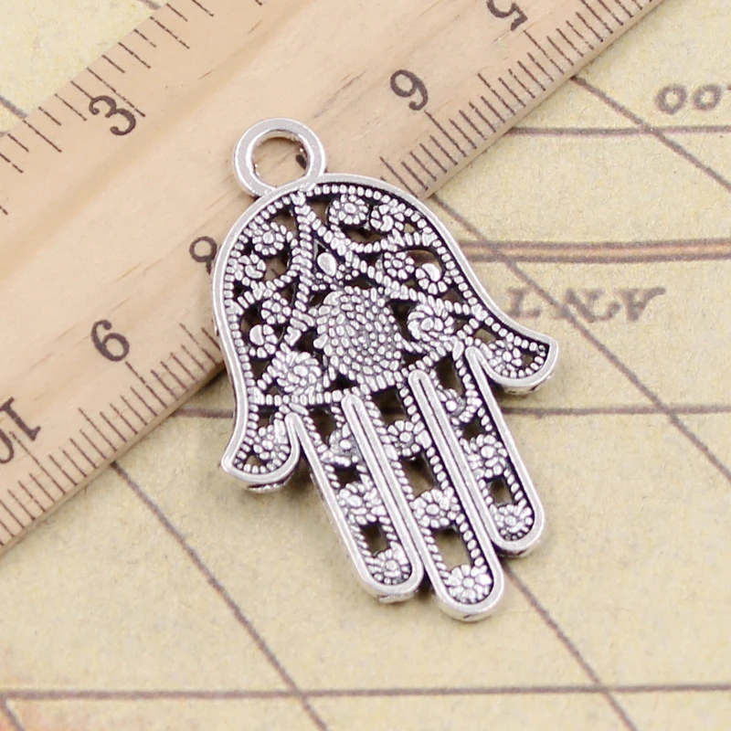 10pcs Charms hamsa palm hand protection 42x28mm Tibetan Silver Plated