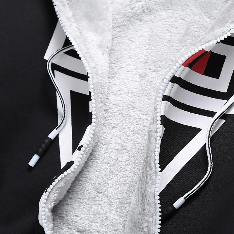 Winter Tracksuit Sets Men Inner Velvet Warm Hoodies Male Two Pieces Patchwork Hooded Sweatshirt+Pants Man Autumn chandal hombre