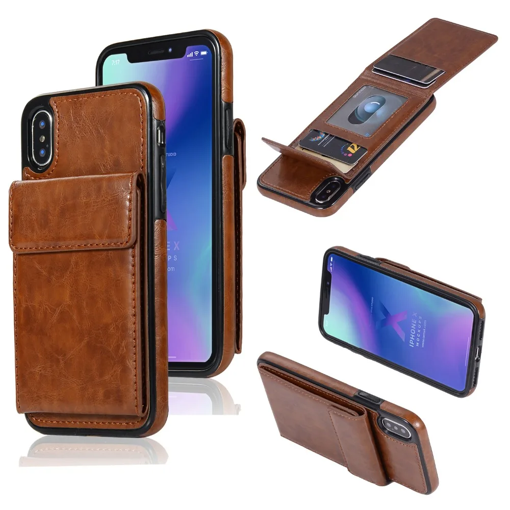 

Luxury up and down Flip Stand Magnetic Leather Wallet Case For Apple iphone X/8/7/6S/6/5S/5 Plus Cover Credit Card Holder Slot