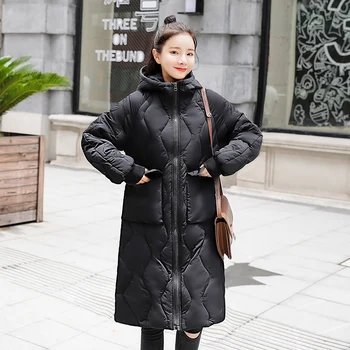 

2018 Women Long Hooded Cotton Winter Jacket Thick Outerwear Padded Cotton Lining Ladies Winter Coat Big pocket Loose Parkas N450