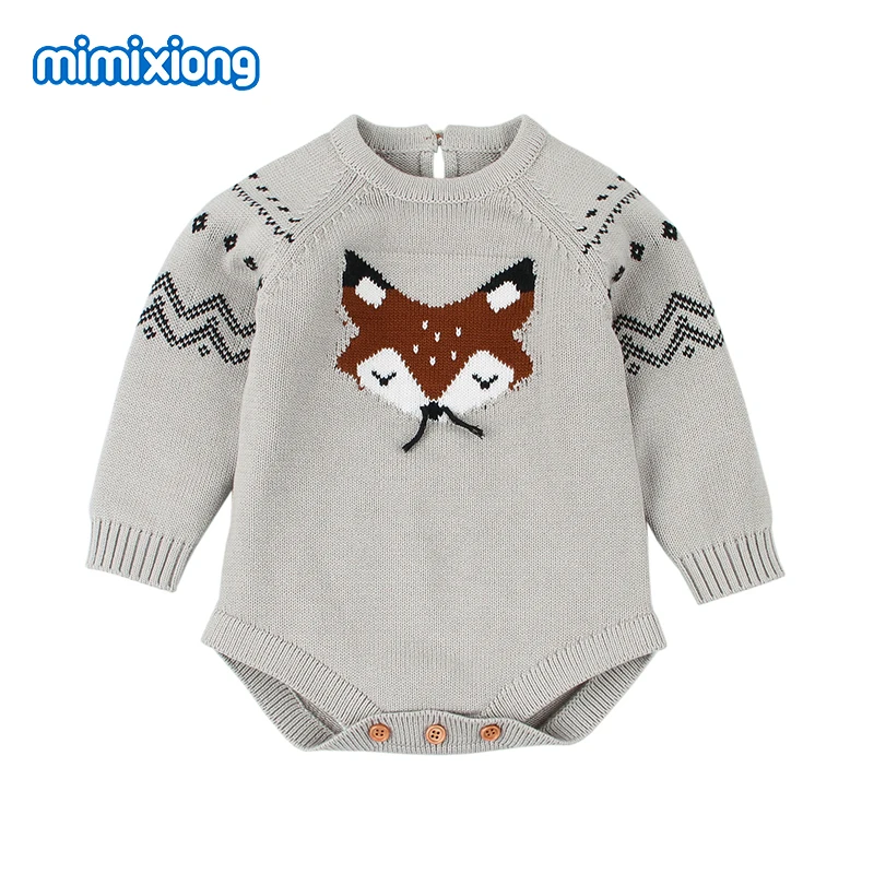 Spring Funny Body Suits for Infantil Boys Jumpsuits Fox Knitted Newborn Girls Coveralls Long Sleeve Toddler Onesie Kids Clothing