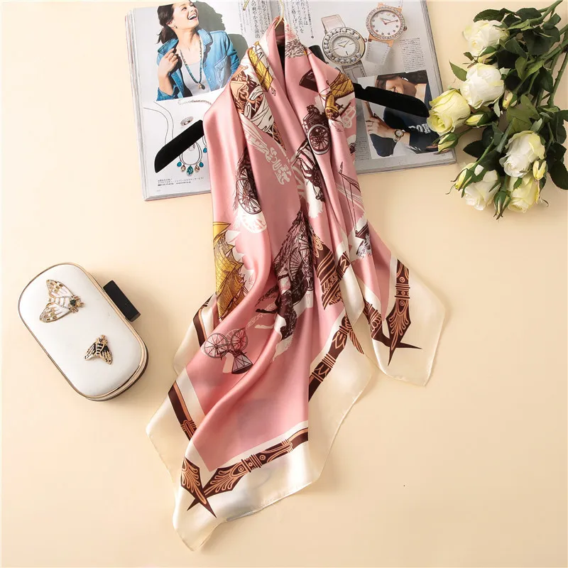 New Square Scarf Women Fashion Silk Scarves and Wrap Ladies Retro Spring Summer Print Office Hair Neck foulard 90cm*90cm New Square Scarf Women Fashion Silk Scarves and Wrap Ladies Retro Spring Summer Print Office Hair Neck foulard 90cm*90cm