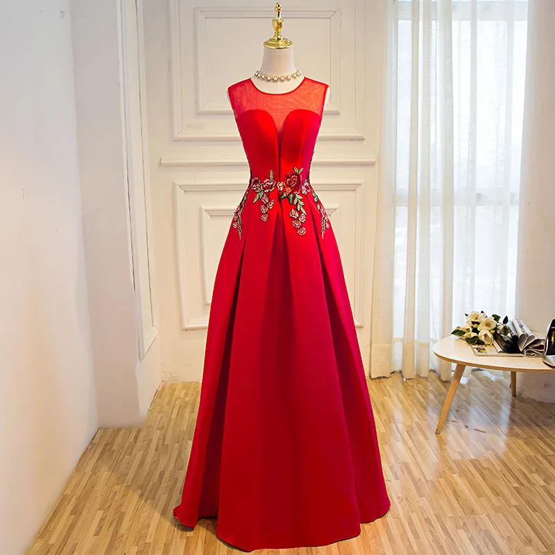 JaneVini винтажное платье для выпускного вечера с нашивки, атласные свадебные платья для подружек невесты, длинное платье, халат Demoiselle - Цвет: Red