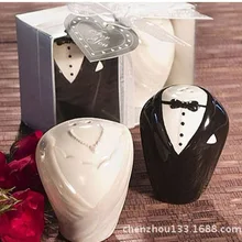 Свадебных сувениров(75 комплектов = 150 шт) Керамические Жених и невеста соль и перец шейкер Свадебные сувениры и подарки