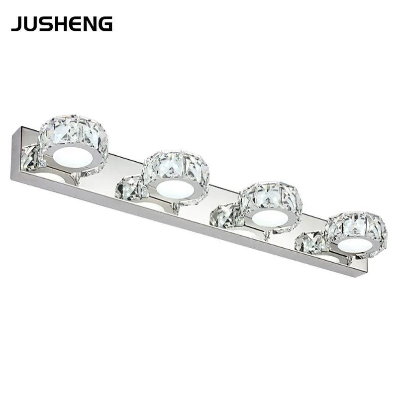 Luxurious Crystal LED Mirror Lamp 4-lights 12W Round Crystal Led Wall Sconces Lighting Fixture in Bathroom