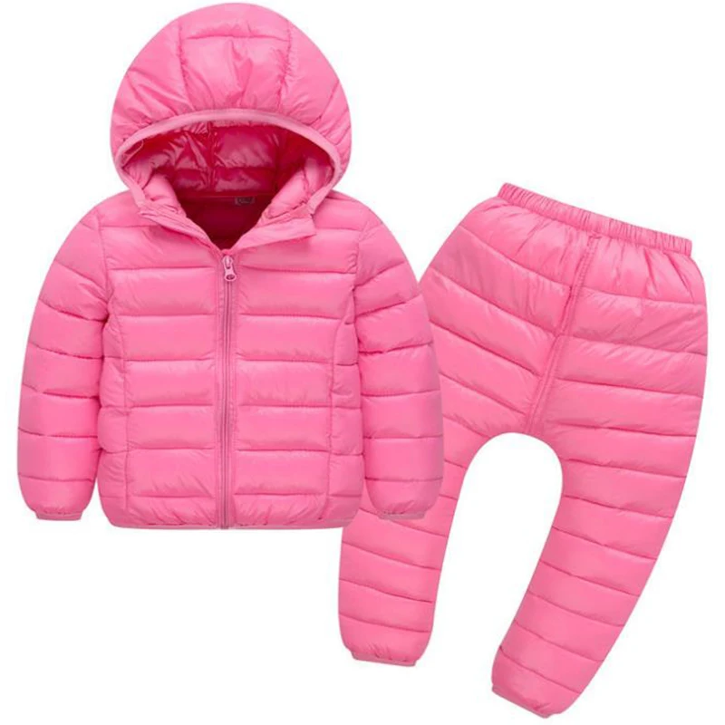 Children Set Boys Girls Clothing Sets Winter Hooded Down Jackets Pants Waterproof Thick Warm Tracksuts Kids Clothing Tracksuit honeyking 2pcs child waterproof boys girls clothing sets double layer boys girls jackets rain pants kids hooded raincoat suit