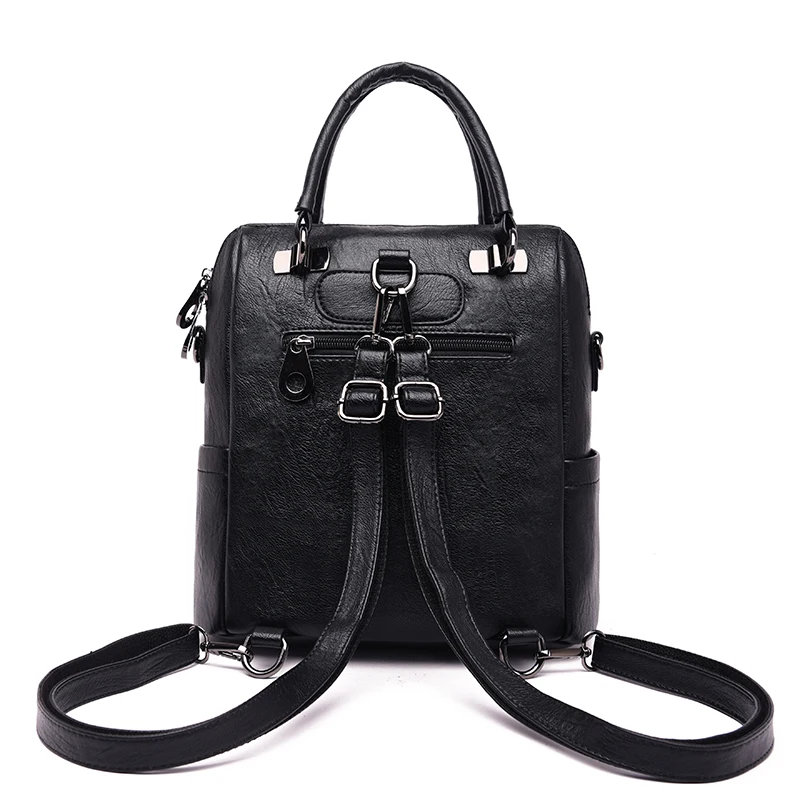  3-in-1 Women Backpacks Vintage Female Shoulder Bags Soft Leather Backpack Ladies Travel Back Pack L - 33005371954
