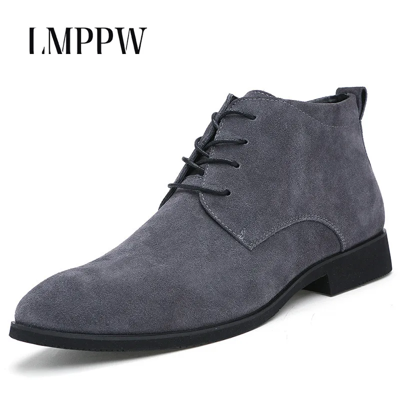 

British Style Pointed Leather Work Boots Men Winter Casual Ankle Boots Cow Suede Leather Boots Casual Men Shoes Zapatos