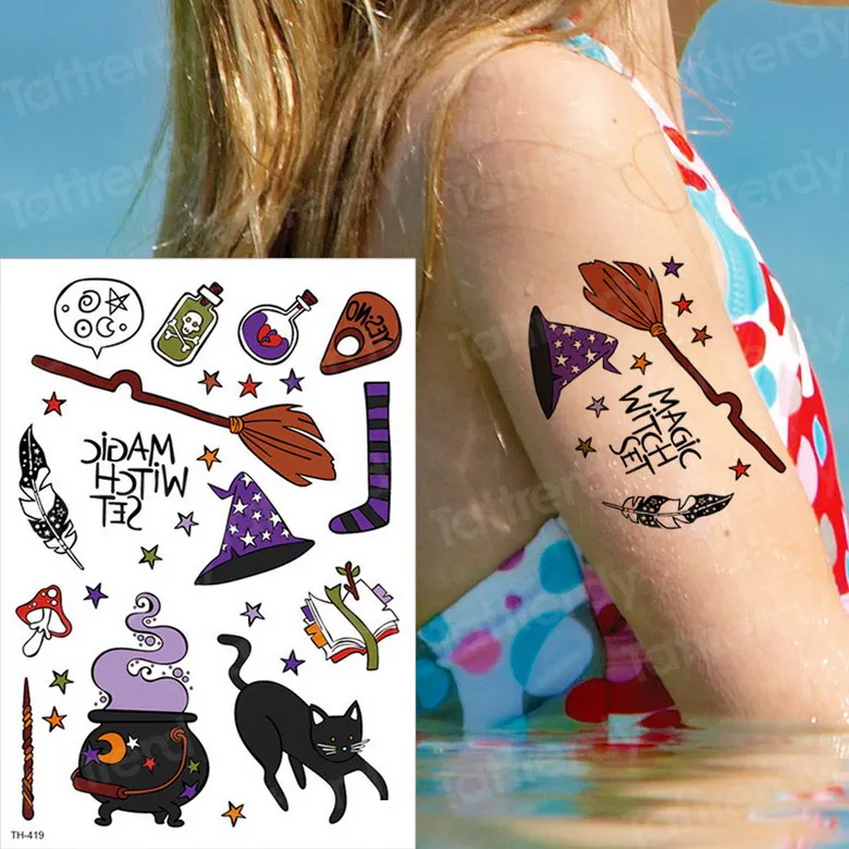 Временная татуировка кошка татуировки и боди-арт наклейка татуировки пара любовь тату животные Единорог Сова Татуировка девушка Хэллоуин тату - Цвет: TH419